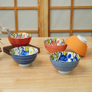 美浓烧釉下彩卡通可爱创意，饭碗盘子面碗日本进口陶瓷餐具家用日式