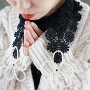 TT unique原创设计珍珠花朵黑色 白色蕾丝韩版尖领镂空装饰假领子