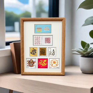 十二生肖相框榫卯工艺，精致摆件生肖，邮票全套实木材质