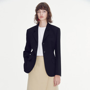 韩版黑色羊毛西装外套女2024年春秋设计师款单排扣修身简约上衣