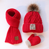 红色帽子秋冬儿童本命年三件套加绒毛线帽男女童围巾手套婴儿加厚
