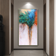 手绘油画挂画玄关走廊，过道装饰画竖版纯手工，画抽象油画生命之树