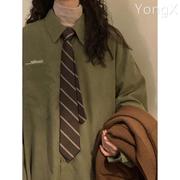 衬衫女日系学院风宽松长袖内搭外穿百搭领带学生绿色衬衣上衣