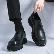 方头皮鞋男士韩版小众黑色，商务休闲鞋夏季增高德比鞋高级感厚底潮