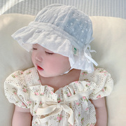 女宝宝渔夫帽夏季透气纯棉，韩版婴儿太阳帽可爱公主，花边遮阳盆帽春