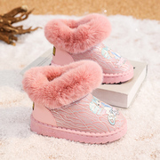 女童鞋雪地靴冬季2023儿童毛毛，鞋中大童，女孩加绒加厚保暖棉鞋