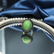 复古手工戒指异国风情玉石高贵绿色满钻奢华精美戒指开口可调节
