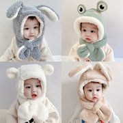 动物耳朵帽子宝宝秋冬季围巾，一体百搭女童加绒保暖儿童防风护耳帽