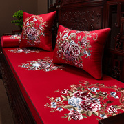 中式刺绣沙发坐垫红实木家具餐椅垫罗汉床五件套加厚海绵防滑定制