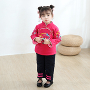 儿童唐装女婴儿棉衣套装秋冬喜庆拜年服一周岁礼服中国风古装红色