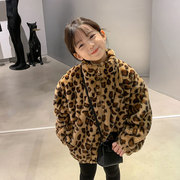 nextvsto女童洋气豹纹外套，2022冬季韩版儿童，时尚毛呢大衣潮