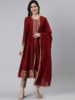 印度服饰女丝绵金线刺绣2件套连衣裙中长款民族风复古套装 红色