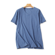 棉v领男t恤衫夏季短袖，体恤蓝色显瘦女打底休闲宽松纯色上衣