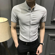 男士衬衫2024夏季短袖，格子衬衣韩版修身半袖休闲商务男装免烫