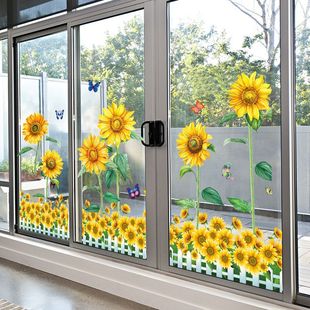 花朵贴纸清新玻璃贴花，装饰店铺橱窗贴厨房客厅阳台玻璃门贴画