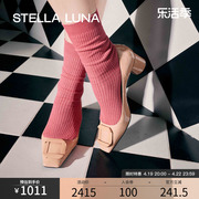 stellaluna女鞋春夏粗跟单鞋，欧美风纯色方头浅口真皮高跟鞋