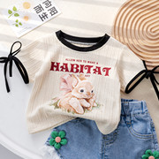 甜心爸爸女童韩版兔子印花短袖T恤2023年夏季洋气ins风针织衫