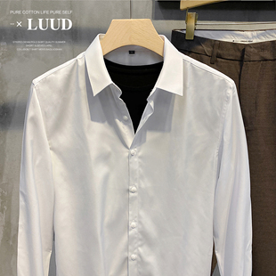 luud男士免烫修身黑白色，衬衣商务休闲职业装衬衫，春季上班长袖寸衣