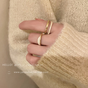 精致双层滴釉交叉戒指，女2023年食指戒小众，设计甜美气质指环潮