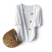 凉爽天丝衬衫女夏季优雅俏皮感时髦显瘦方领舒适透气白色罩衫