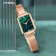 士手表气质优雅轻奢小绿表女时尚复古长方形，石英5mm普通国产腕表