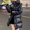 黑色连帽棉服女装冬季2023中长款韩版百搭小个子加厚保暖外套