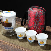 便携式功夫旅行茶具套装随身包随行中式复古风陶瓷玻璃茶壶快