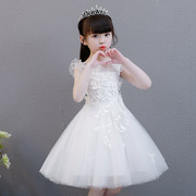 女童公主裙蓬蓬纱儿童，主持人晚礼服白色，小花童婚纱裙钢琴演出服装