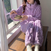 珊瑚绒睡衣女秋冬季长袖韩版甜美加厚保暖法兰绒拉链款家居服套装