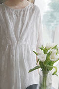 文言棉麻女装文艺提花宽松长袍子，法式复古白色，显瘦仙气飘逸连身裙
