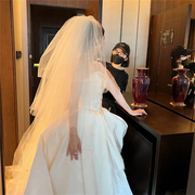 新娘头纱主婚纱多层蓬蓬韩式超长款头饰素纱摄影拍照结婚造型