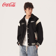 Coca-Cola/可口可乐 条纹拼接棒球服外套男秋冬美式潮牌情侣夹克