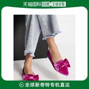 香港直邮潮奢 ASOS 女士设计湖蓝色蝴蝶结尖头粉色天鹅绒芭蕾舞鞋