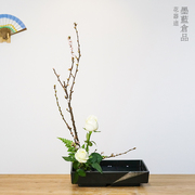 日本进口双层方形插花花器，日式花道陶瓷，插花器皿大插花花盘花盆