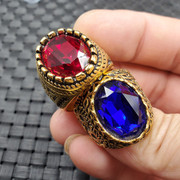 祥和珠宝 宝蓝色锆石戒指鸡血红锆石切面戒指墨绿饰品戒指指环