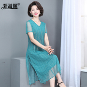 妈妈连衣裙夏季洋气质感时尚，台湾纱中老年人女装高贵宽松裙子