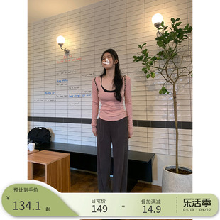 王少女(王少女)的店灰色针织，休闲直筒裤，2024夏季小个子显瘦松紧腰垂感裤子