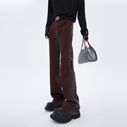 红色牛仔裤美式高街原创ro风格，拼接设计感潮男春秋，小众直筒裤