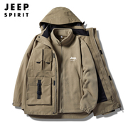 JEEP工装冲锋外套男士冬季户外三合一可拆卸风衣男款加绒加厚夹克