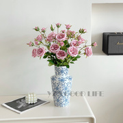 新中式青花瓷花瓶干花水养玫瑰复古陶瓷插花器客厅玄关装饰品摆件
