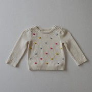 春秋季女童棉长袖毛衣纽扣，肩圆领套头，婴幼儿宝宝纯色上衣1x