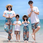海边旅游亲子装一家三口四口夏季短袖套装2024三亚沙滩母女装