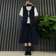 胖MM显瘦大码女装马甲半袖半身裙三件套2025夏季新款减龄短袖套装