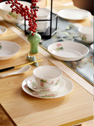 红玫瑰骨质瓷餐具套装可自选中式田园风，家用碗盘单品搭配
