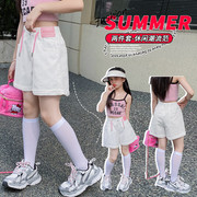 女童夏季白色短裤2023中大童热裤女孩洋气儿童，薄款外穿贴标裤