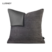 莱斯妮现代简约轻奢酒灰色皮质拼接靠垫抱枕样板房方枕腰枕