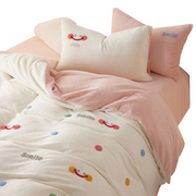 公主加厚牛奶绒四件套刺绣毛巾，绣床上用品彩色波点珊瑚，绒被套床单