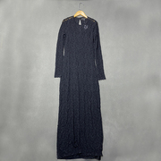 外贸女装拖地长裙优雅气质蕾丝裙女高个子(高个子，)圆领复古黑色长袖连衣裙