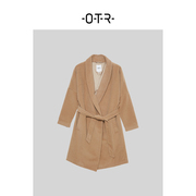 OTR女装羊毛呢休闲大衣中长款尼子时尚系带收腰外套M208L707