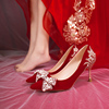 红色高跟结婚鞋女中式秀禾服婚纱两穿新娘鞋2024年孕妇鞋婚鞋